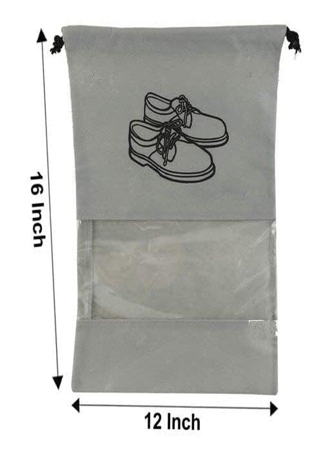 VETERIT (5Pcs, Grey) Premium Waterproof and Recyclable Shoe Booties Covers for Indoors, Shoe Cover/String Bag Organizer, Shoe Print & Non Woven Material, Transparent Window. - Image 2